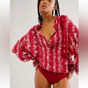 Free People Intimately After Hours Bodysuit Blouse Red Size Medium